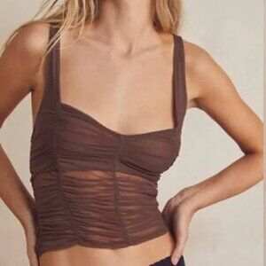 Intimately Free People All I Think About Brami Blouse Top Brown Ruched M